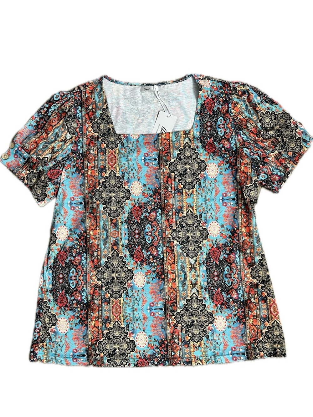 BNWT Wiholl Boho Print Square Neck Top - Size L